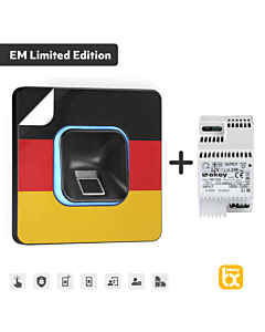ekey xLine Fingerprintset für Unterputzmontage, Kunststoffrahmen in Schwarz inkl. Netzteil und rückstandsfreier Deutschland-Klebefolie