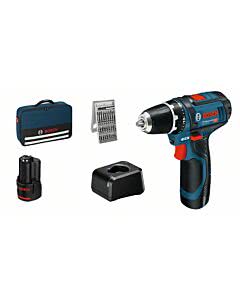 Bosch Akku-Bohrschrauber Bosch GSR 12V-15 in Tasche 12,0V/2x2,0Ah + 25-tlg. Zubehörset